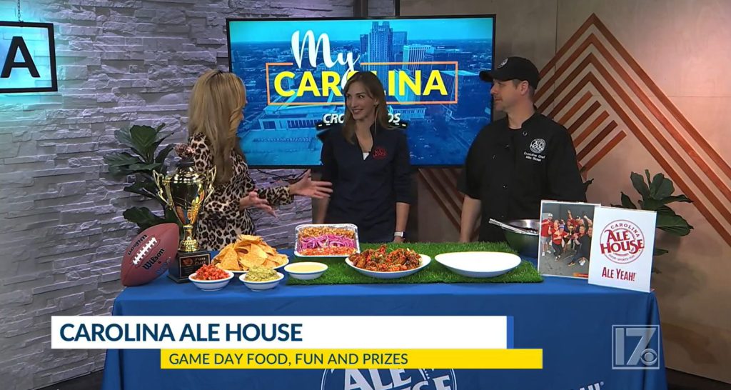 Amber Moshakos and Executive Chef Mike Bickel on MyCarolina showcasing Carolina Ale House's Umami Bombi Fresh Wings