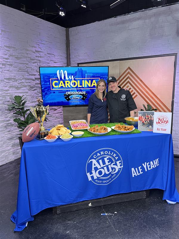 Amber Moshakos and Executive Chef Mike Bickel on MyCarolina showcasing Carolina Ale House's Fresh Wings