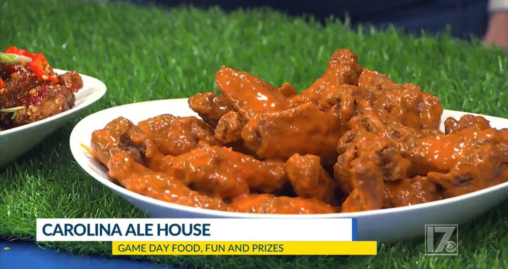 Amber Moshakos and Executive Chef Mike Bickel on MyCarolina showcasing Carolina Ale House's Umami Bombi & Buffalo Fresh Wings