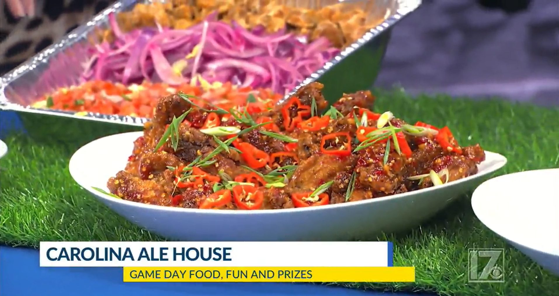 Amber Moshakos & Chef Mike Bickel on CBS17 My Carolina Segment Showcasing Carolina Ale House’s Fresh Wings